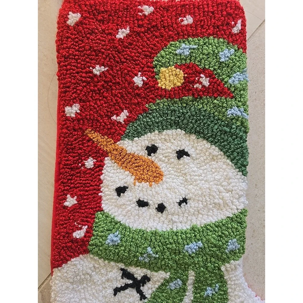 Snowman Christmas Stocking  Cozy Holiday Decor Red Green Scarf White‎ Wool Look